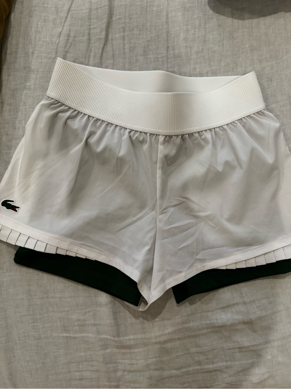 Lacoste Women’s White Athletic Shorts with Green Inner Layer